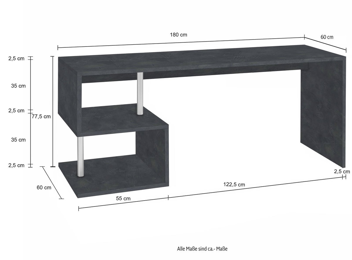 Misure della scrivania HERMES: 180 cm di piano e 122,5 cm di altezza