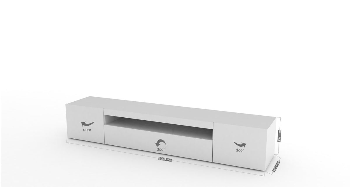 Misure della porta TV FUSION bianca: 2000 mm di larghezza, 380 di altezza, 400 di profondità #colore_Bianco Lucido