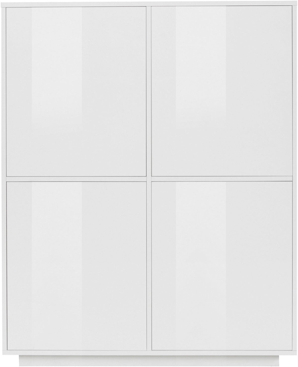 Credenza alta ENIGMA bianco lucido su fondo bianco, vista frontale delle quattro ante