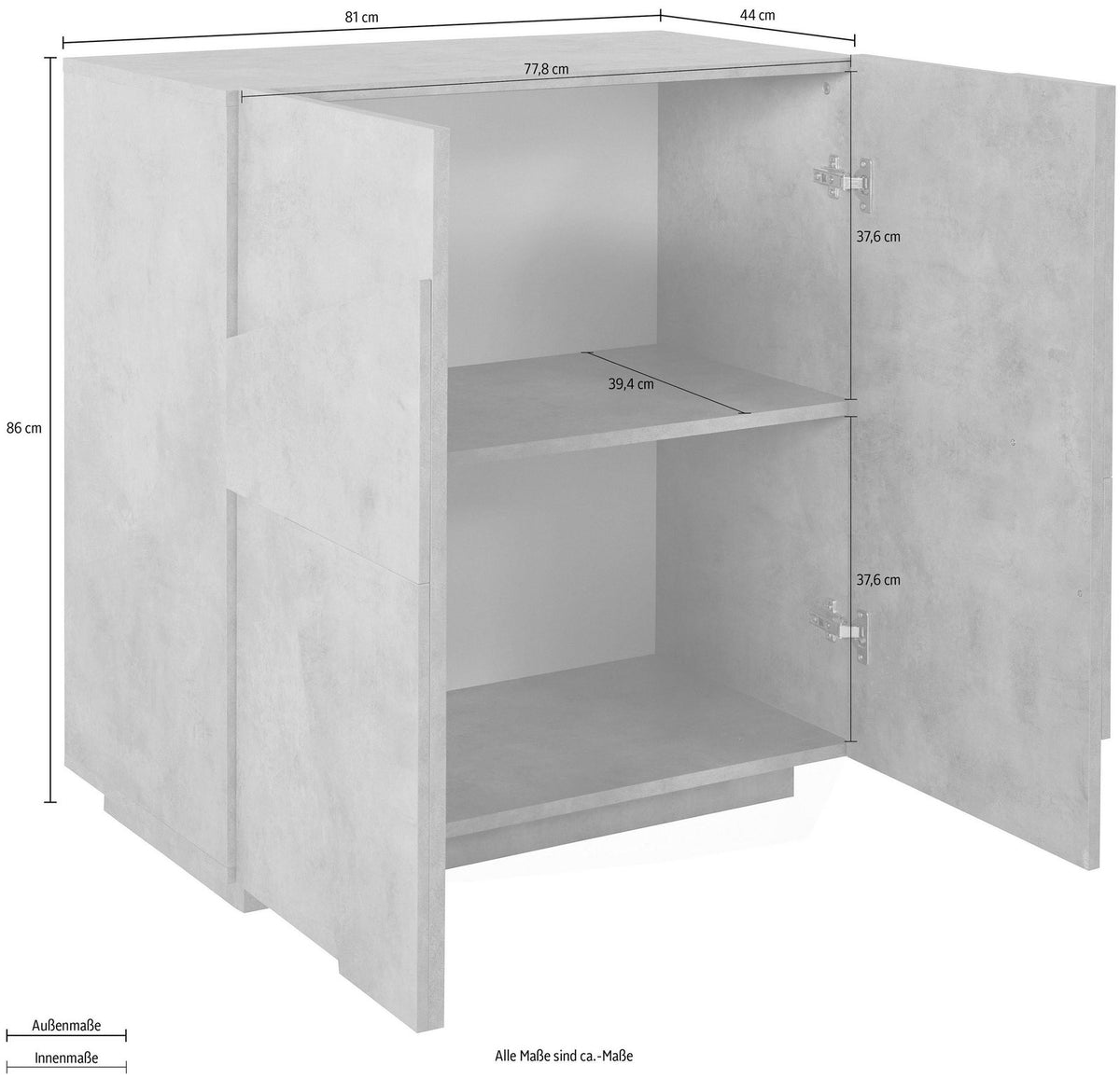 Misure della credenza PULSE ardesia: 81 cm di larghezza, 44 di profondità, 86 di altezza #colore_Ardesia