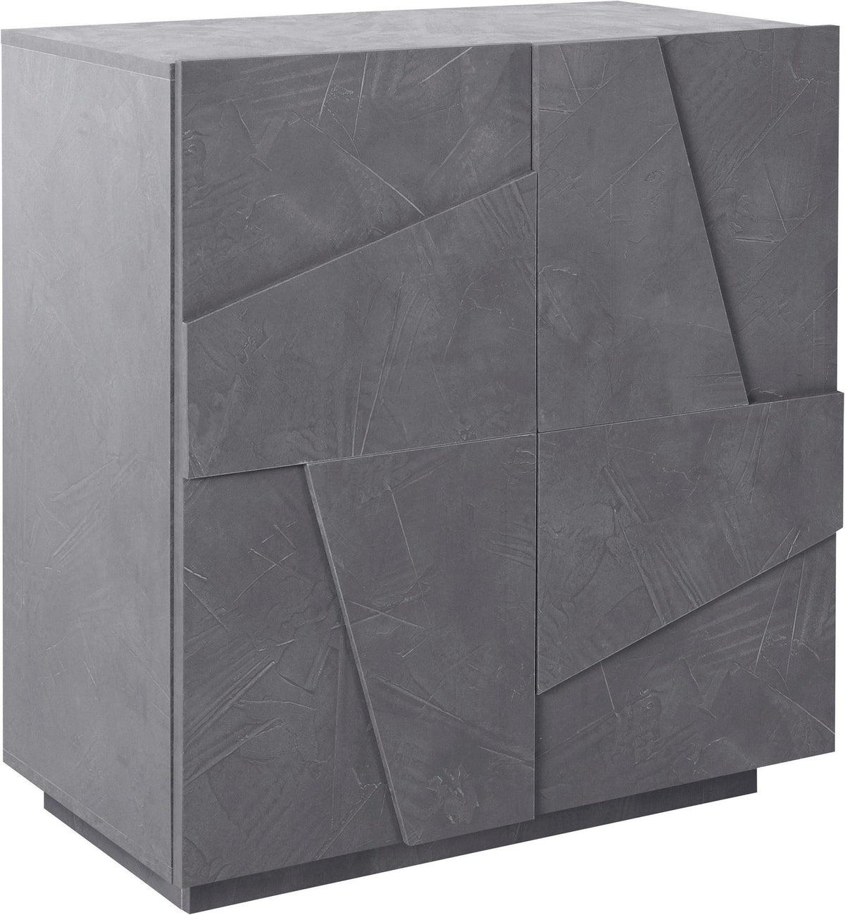 Credenza PULSE ardesia su fondo bianco, fronte a pannelli trapezoidali effetto pietra #colore_Ardesia