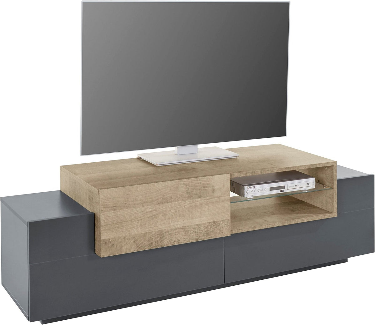 Porta TV ZENITH antracite opaco con struttura superiore in rovere chiaro #colore_Antracite Opaco