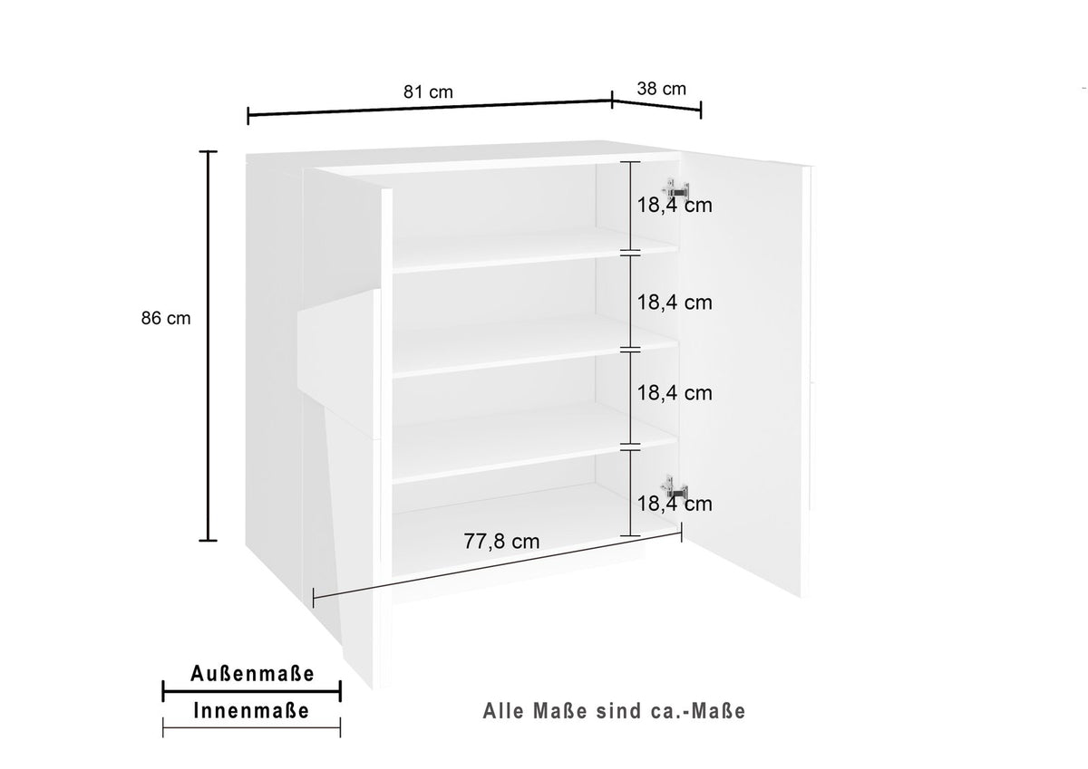 Scarpiera PULSE cemento con misure: 81 cm di larghezza, 38 di profondità, 86 di altezza #colore_Cemento