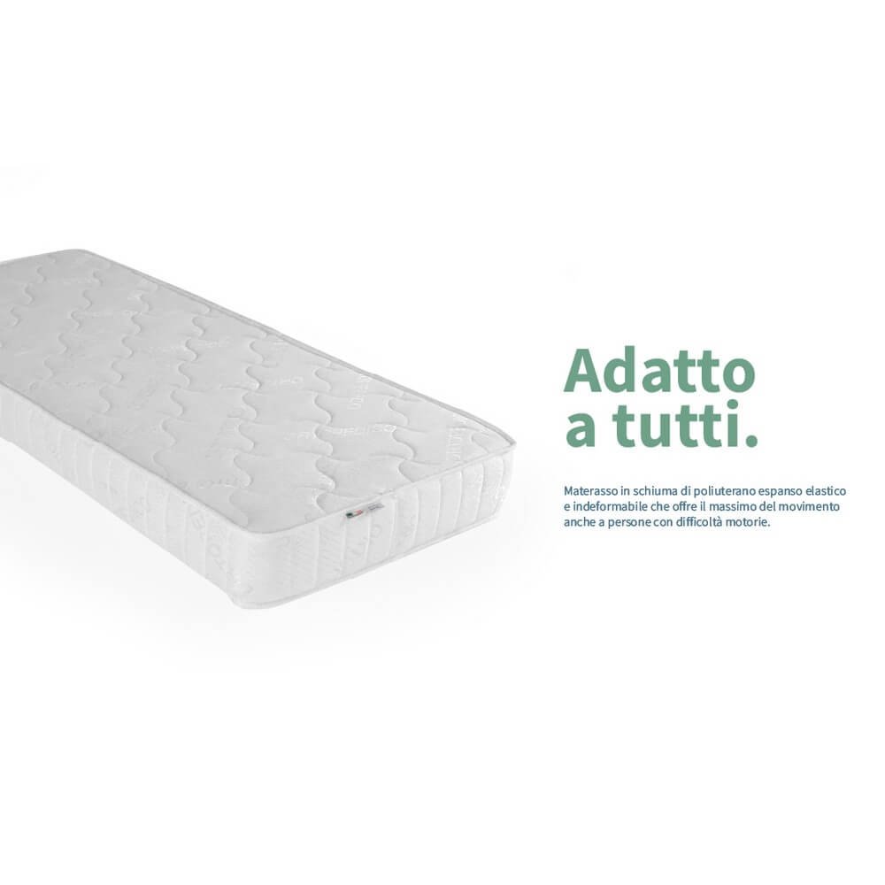 Materasso singolo NUBE bianco con superficie trapuntata a onde, ripreso di tre quarti su fondo bianco