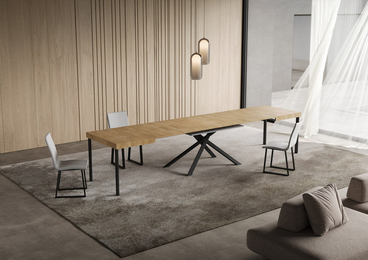Tavolo NIKET quercia naturale allungato con base a doppio trapezio antracite #colore_Quercia Natura