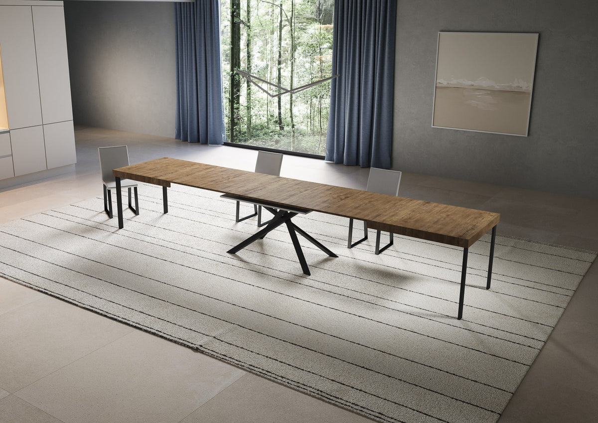 Tavolo NIKET noce allungato in diagonale con struttura centrale a X antracite #colore_Noce