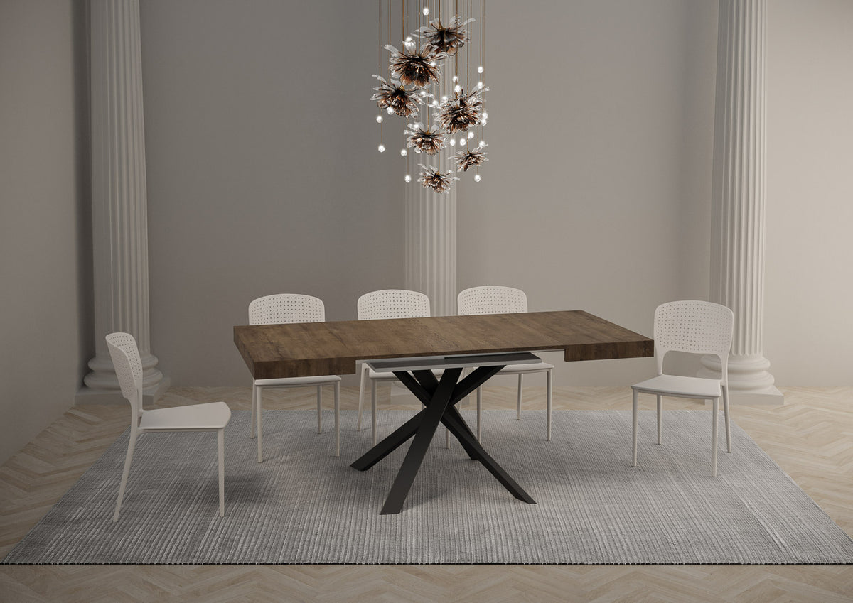 Tavolo allungabile CLERK noce con estensione laterale visibile sul lato destro #colore_Noce