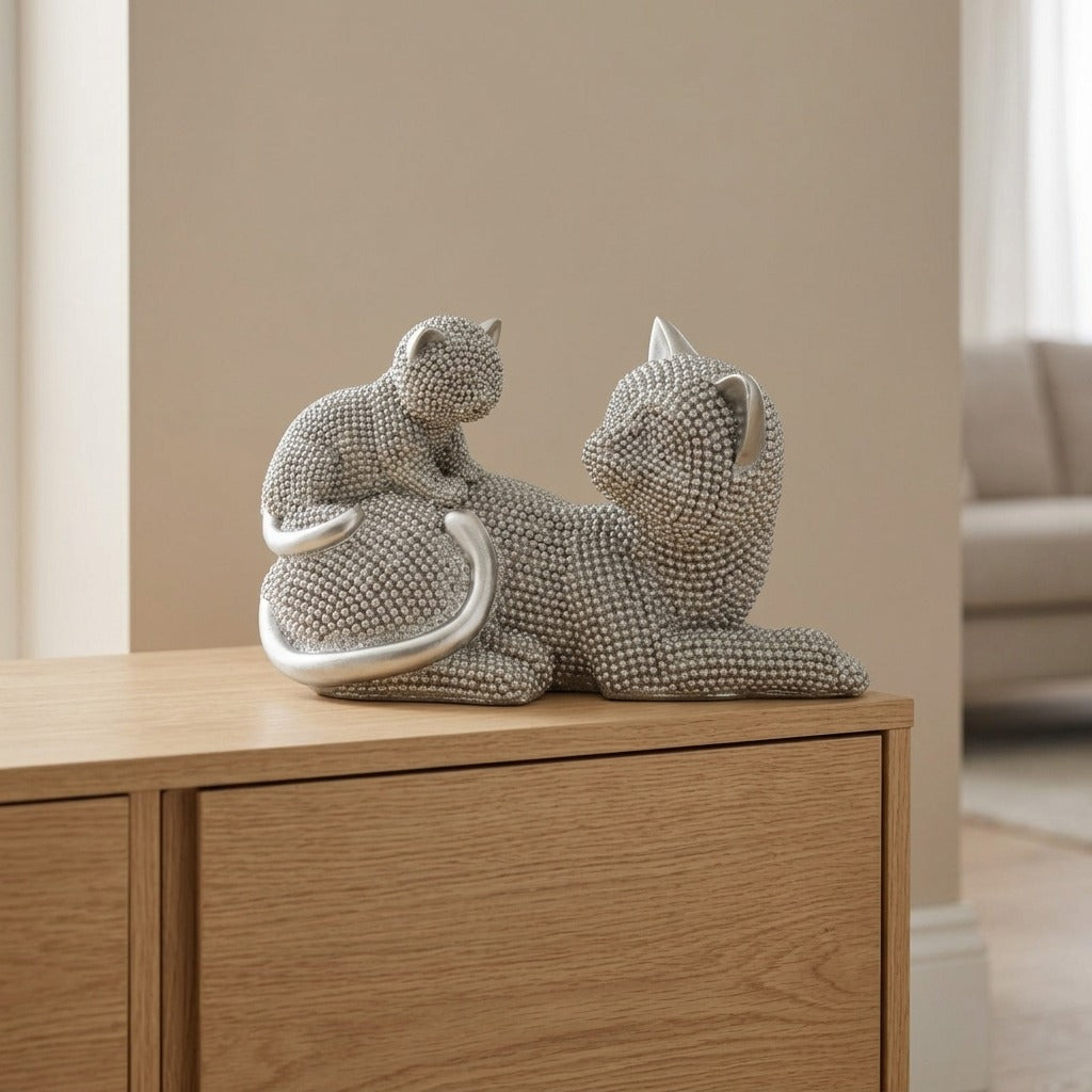 Gatto in resina con cucciolo statuetta decorativa 19x9x13 cm - SPARKY