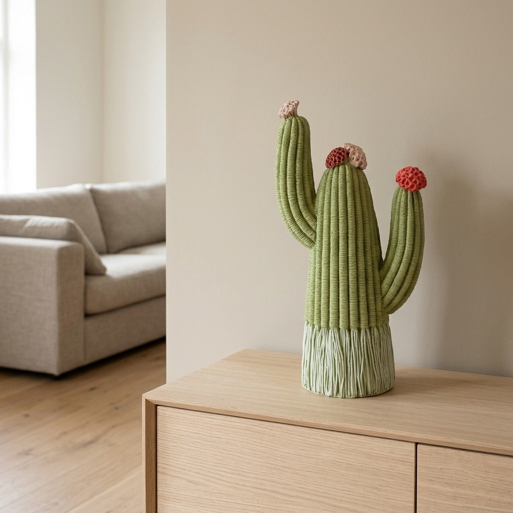Cactus Artificiale a Tre Braccia con Fiori - CACTUS