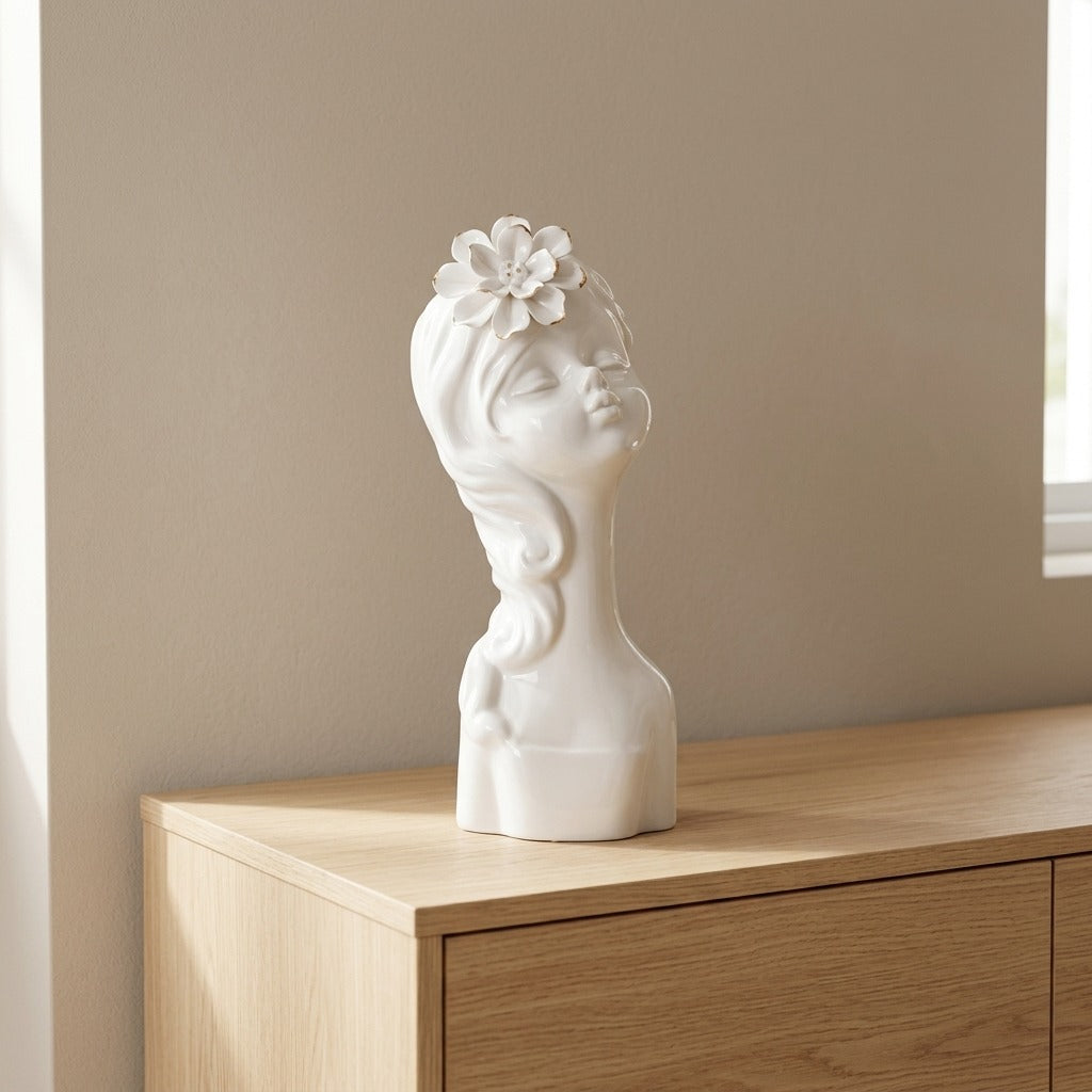 Vaso Decorativo a Busto di Donna con Fiore - YOUNG LADY