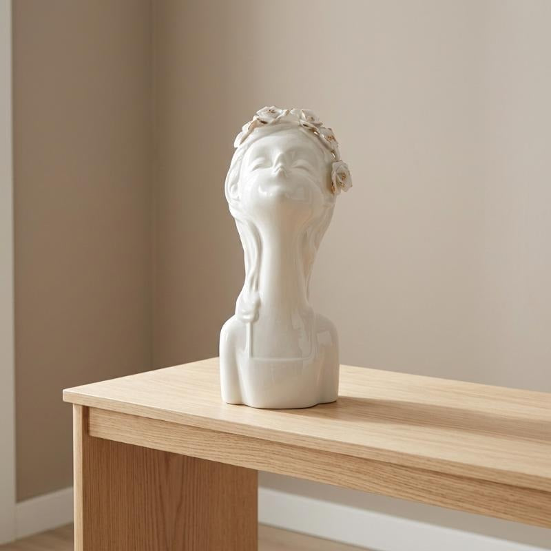 Vaso decorativo busto di ragazza con corona di fiori 26 cm - YOUNG LADYON ROSE