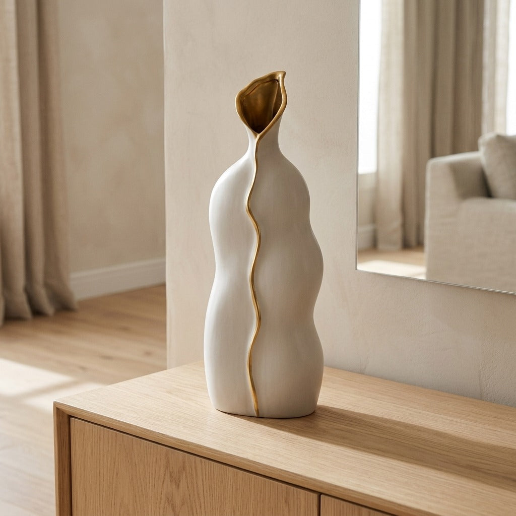 Vaso decorativo in ceramica bianca e oro - UMA