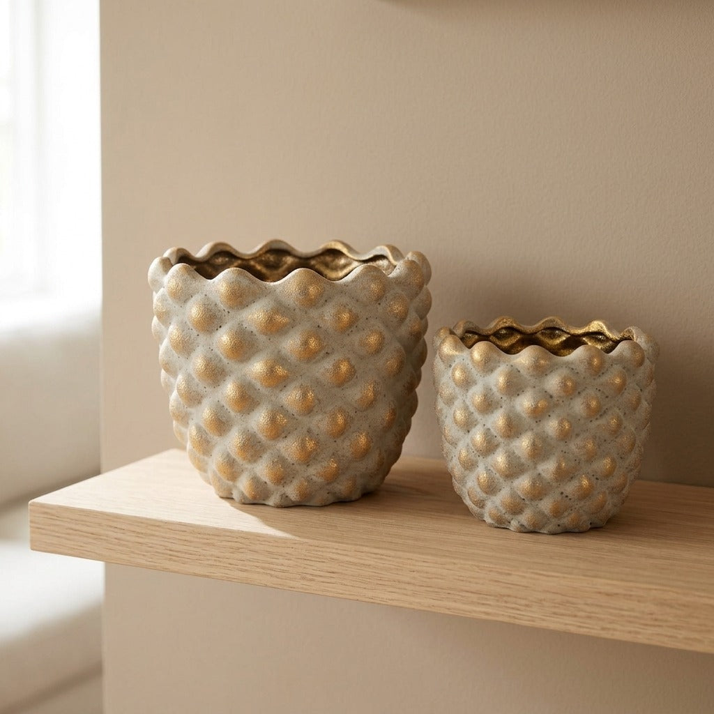 Coppia di Cachepot in Ceramica a Rilievo - PEPITAS