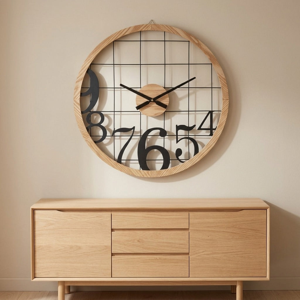 Orologio da parete rotondo in metallo e legno 60 cm - NUMBERS
