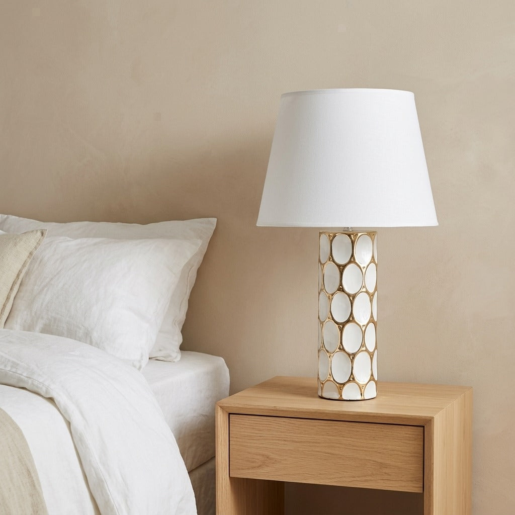 Lampada da tavolo ceramica bianca oro decorazioni geometriche - GLAM CARV