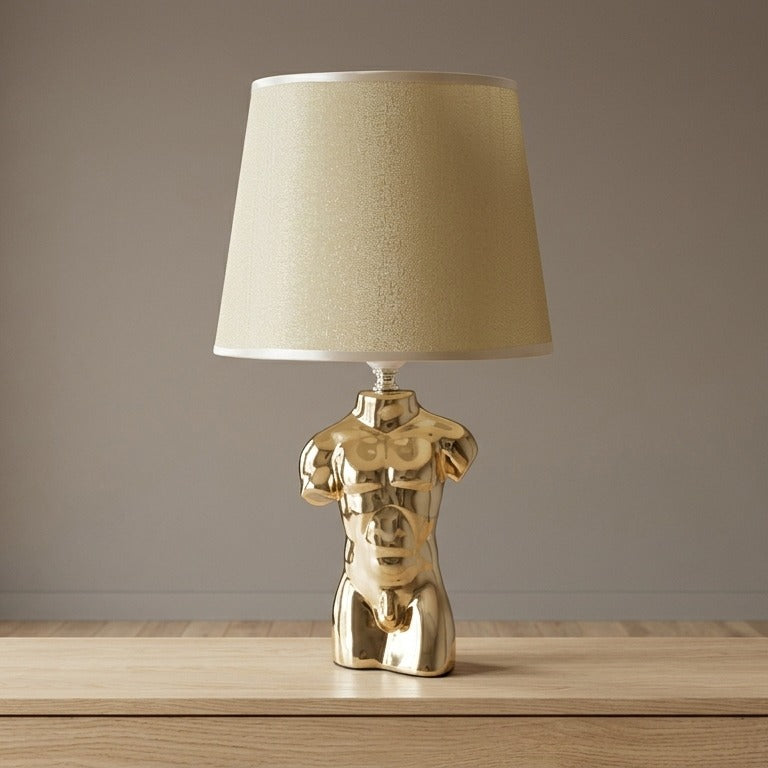 Lampada da comodino ceramica dorata busto uomo con paralume - GLAM MAN