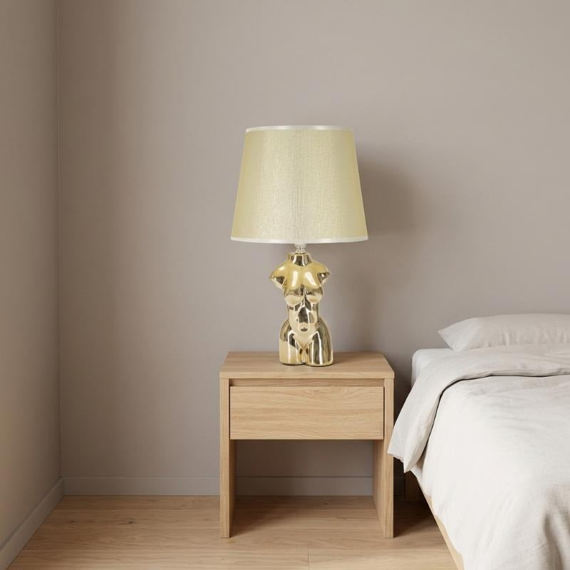 Lampada da comodino ceramica dorata busto donna con paralume - GLAM WOMAN