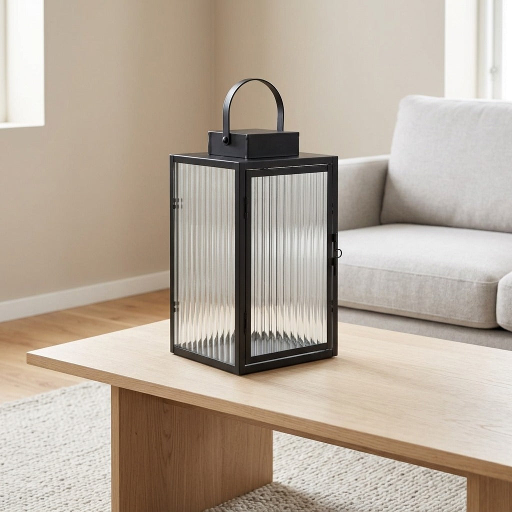 Lanterna in Metallo con Vetro Zigrinato - LANTERNA SIMPLY