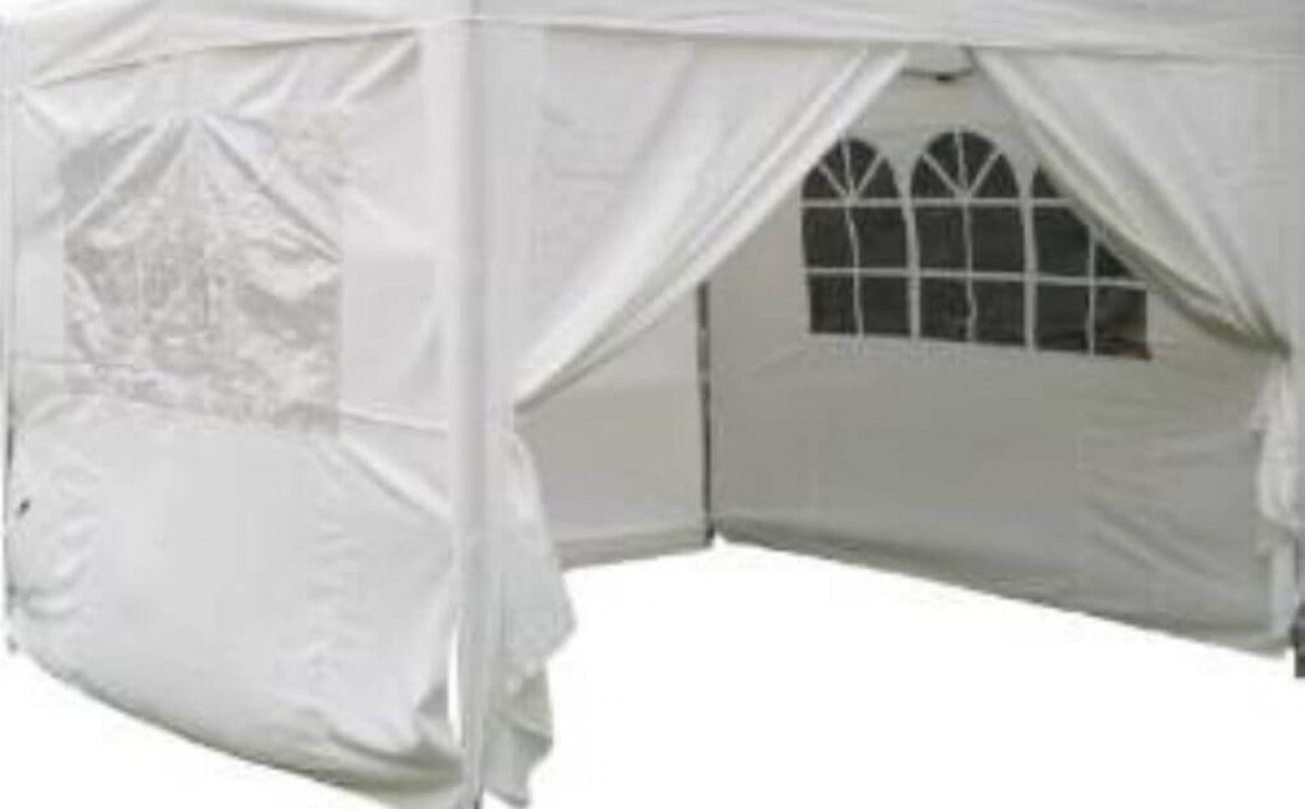 Set di pareti per gazebo HOLIDAY bianco con finestra a riquadri, vista di tre quarti