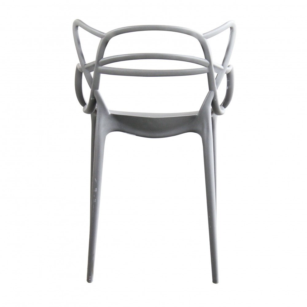 Poltroncina LILY grigio vista dal retro con sedile visibile da sotto su fondo bianco