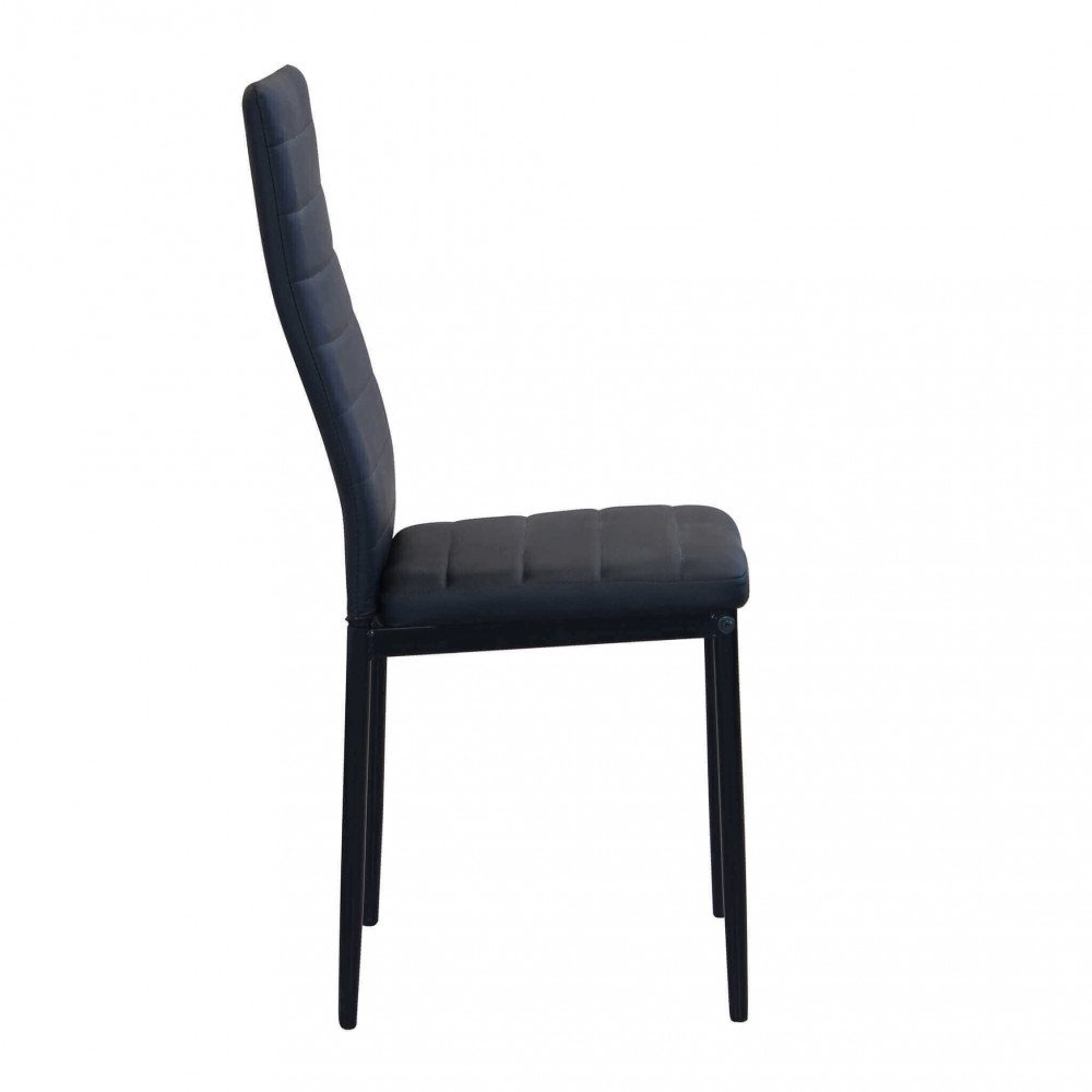 Sedia IVY grigio scuro vista laterale con rivestimento capitonné e gambe in metallo nero