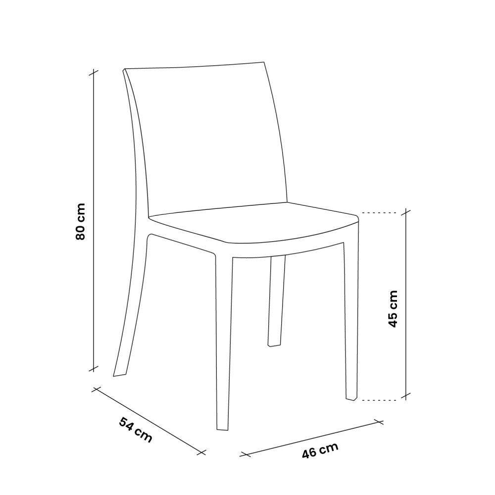 Schema tecnico della sedia NEVA con misure: 80 cm di altezza e 46 cm di larghezza