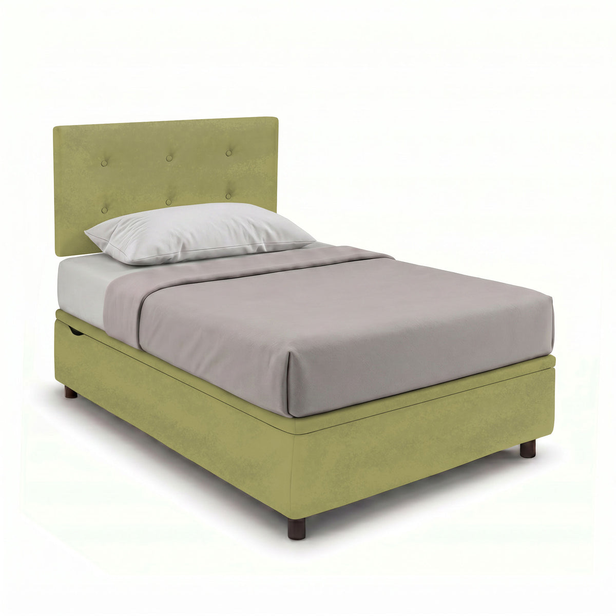Letto contenitore BOXMAX tè verde con testiera a losanga, ripreso di tre quarti #colore_Tè verde