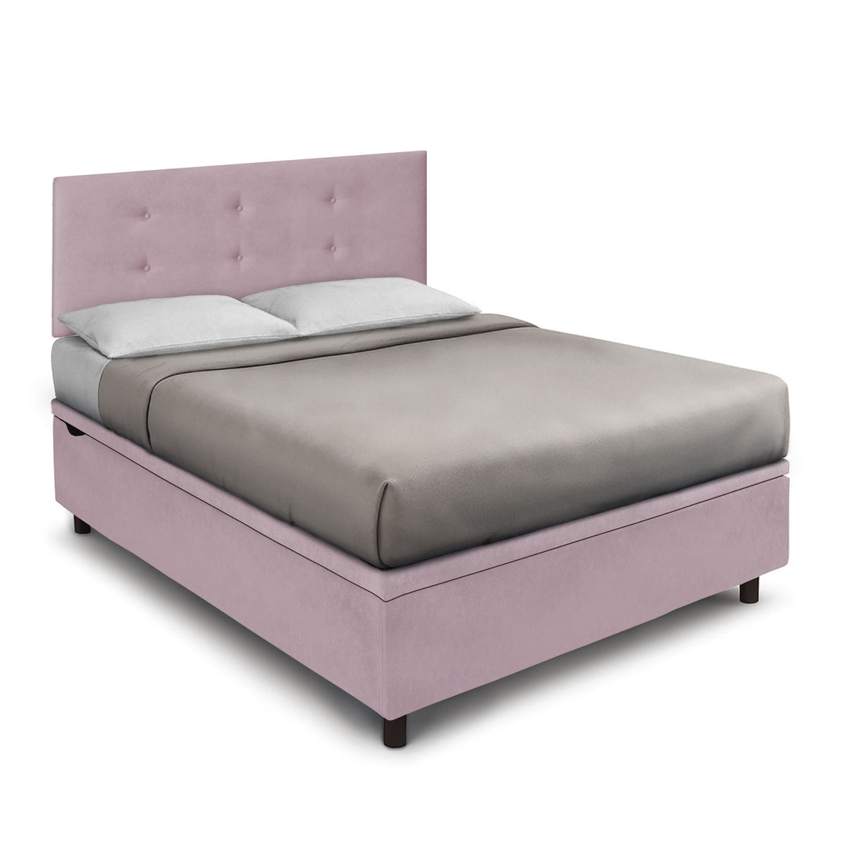 Letto BOXMAX glicine con testiera trapuntata e copriletto grigio, vista tre quarti #colore_Glicine
