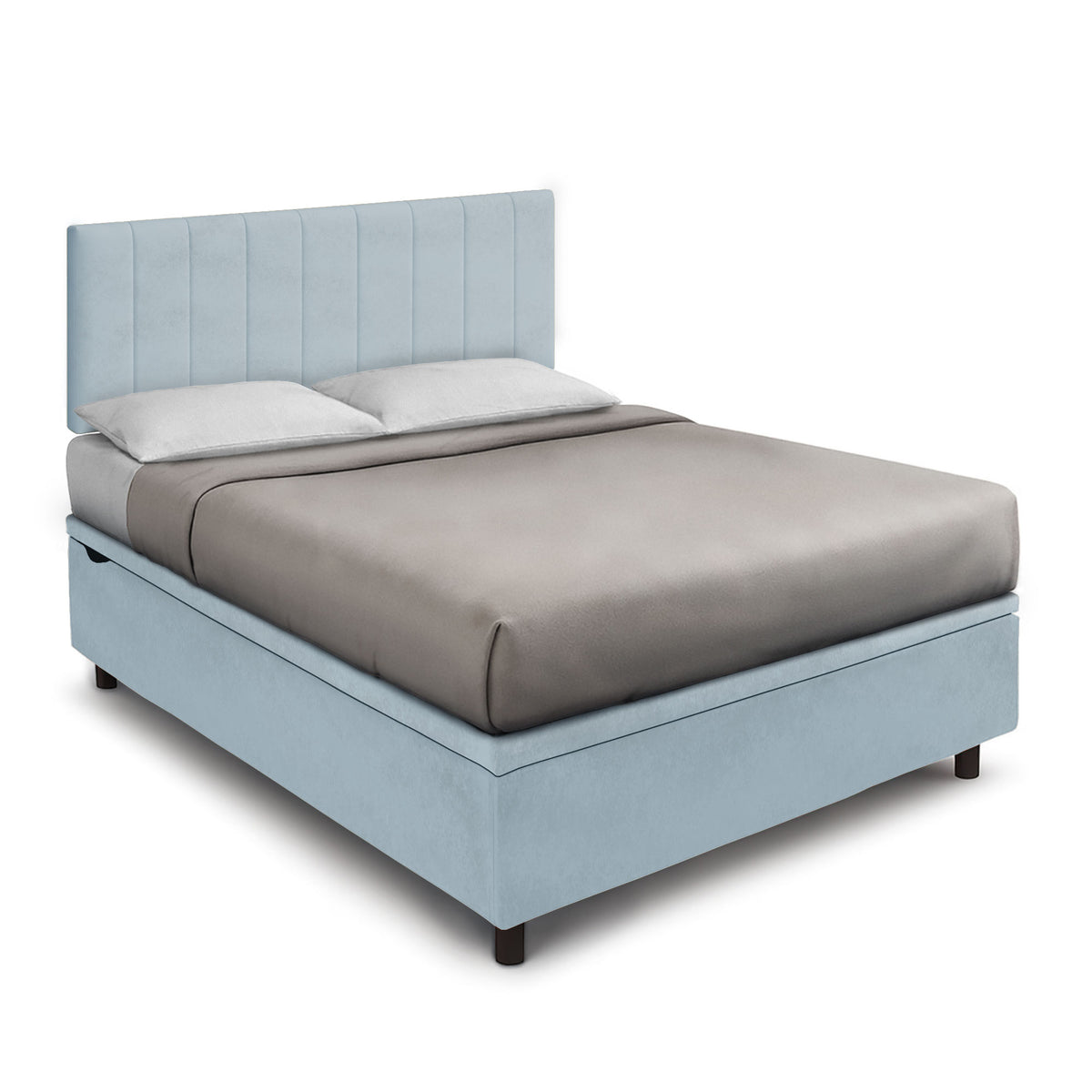 Letto BOXMAX azzurro alla francese con testiera leggermente curva, vista di tre quarti #colore_Azzurro