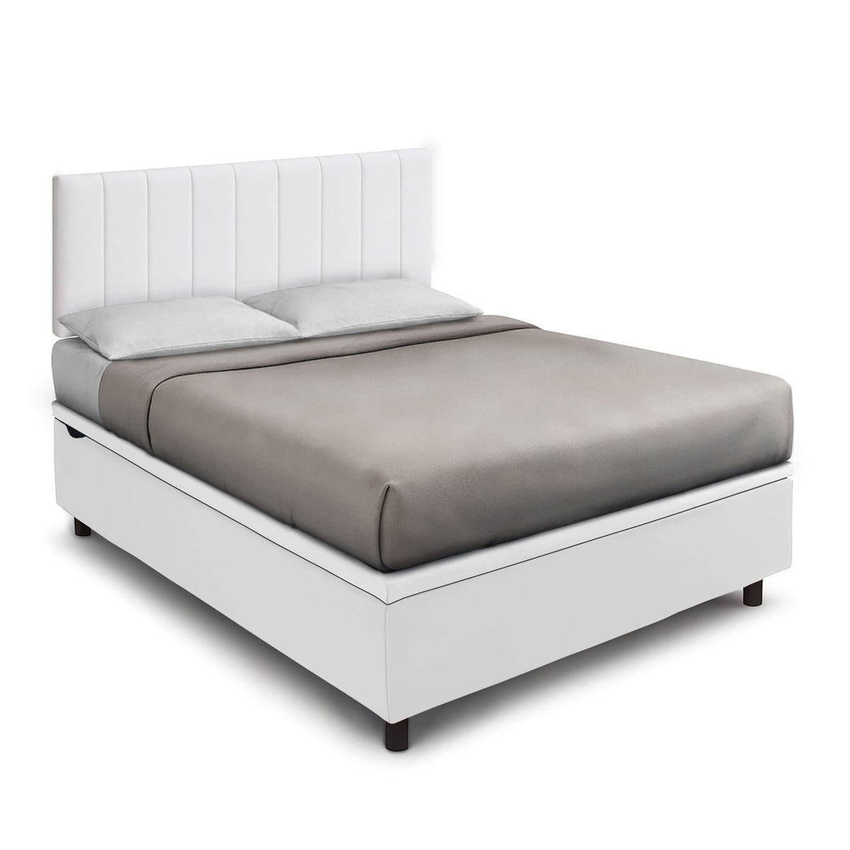 Letto matrimoniale contenitore BOXMAX bianco con testata a pannelli verticali, vista tre quarti #colore_Bianco