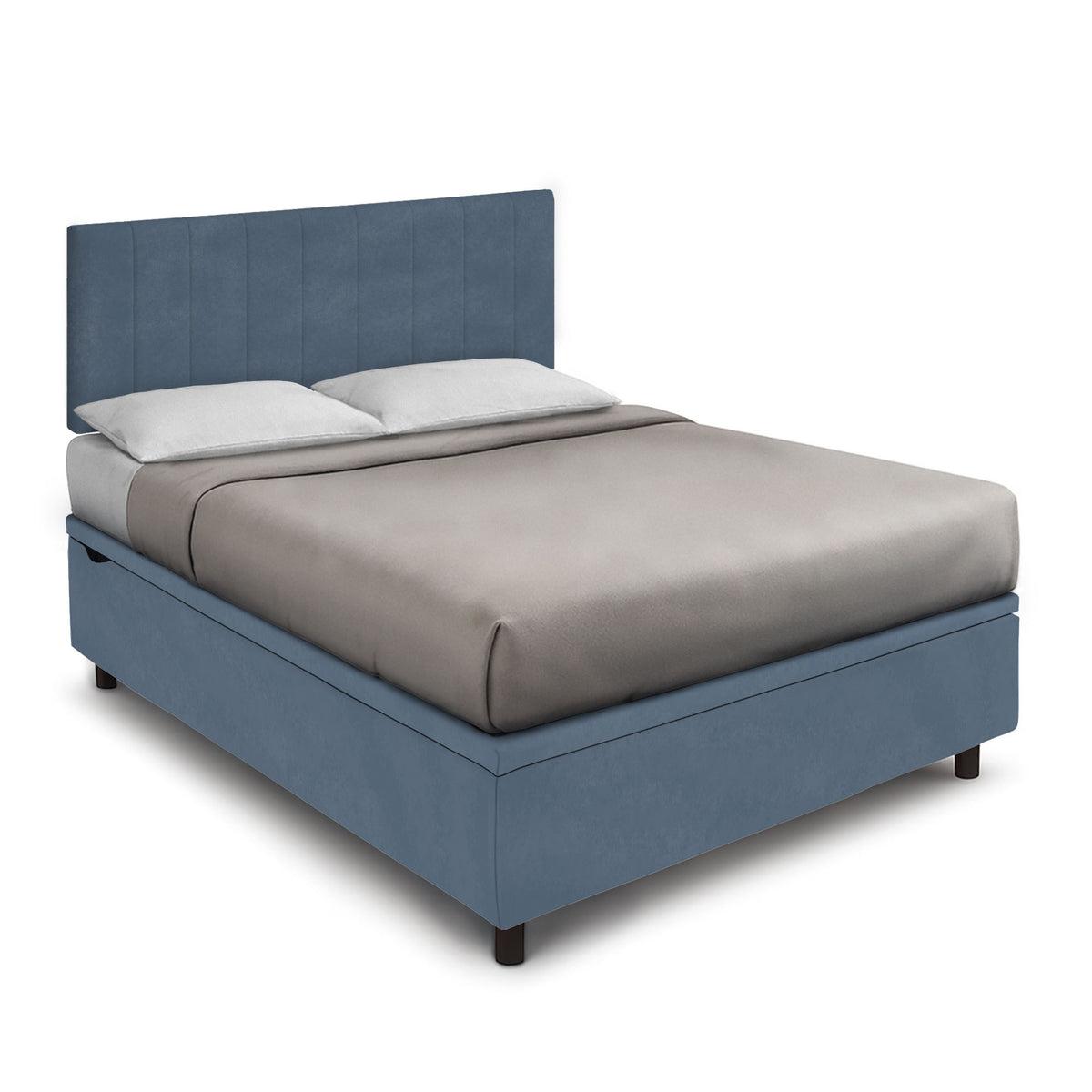 Letto BOXMAX blu alla francese con testiera a pannelli verticali, vista di tre quarti #colore_Blu