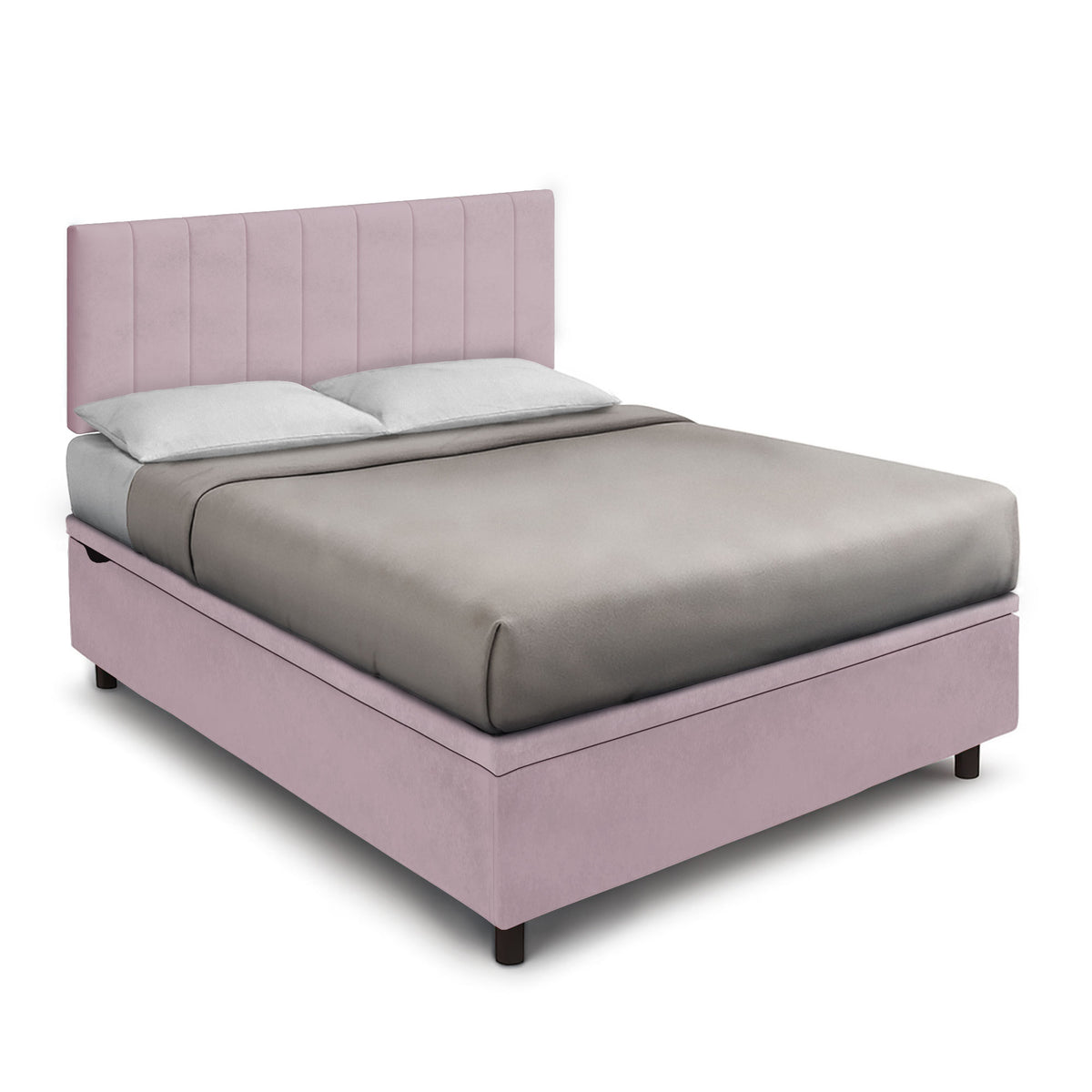 Letto contenitore BOXMAX glicine con testiera verticale, vista di tre quarti #colore_Glicine
