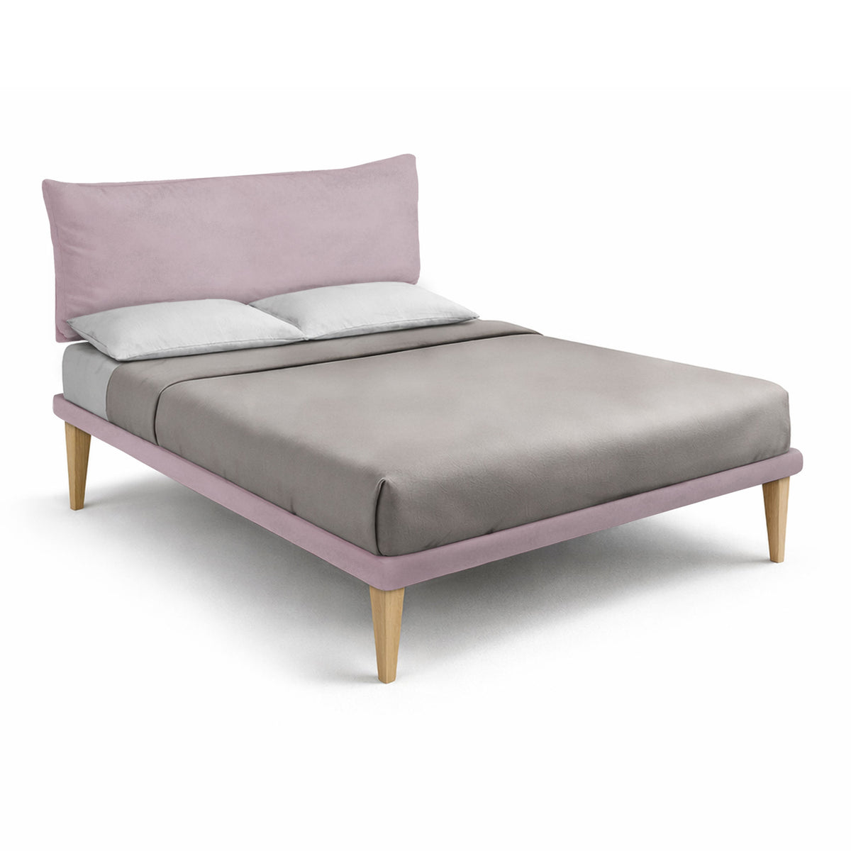 Letto alla francese TESSIS glicine in tre quarti su fondo bianco con testata #colore_Glicine