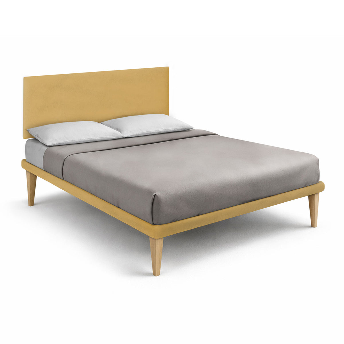 Letto King Size FLAT ocra alla francese visto di tre quarti con testata imbottita #colore_Ocra