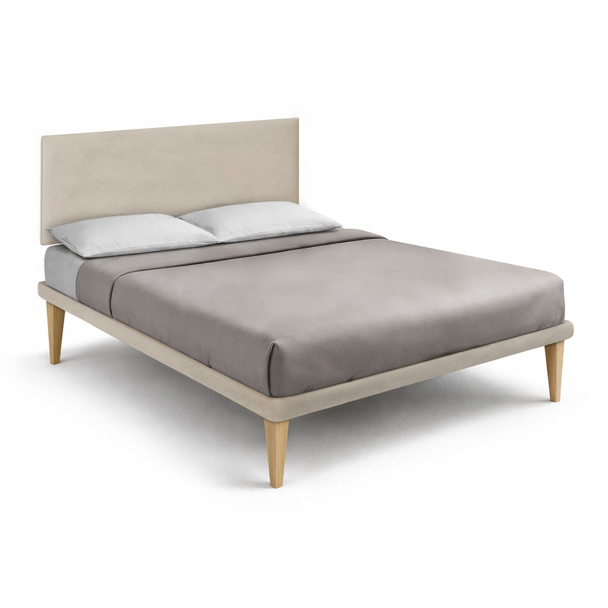 Letto King Size FLAT sabbia alla francese visto di tre quarti con testiera alta #colore_Sabbia