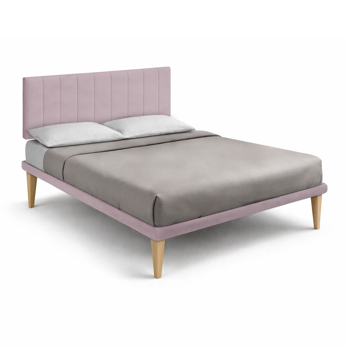 Letto alla francese TESSIS glicine con testiera a cuciture verticali, vista tre quarti #colore_Glicine