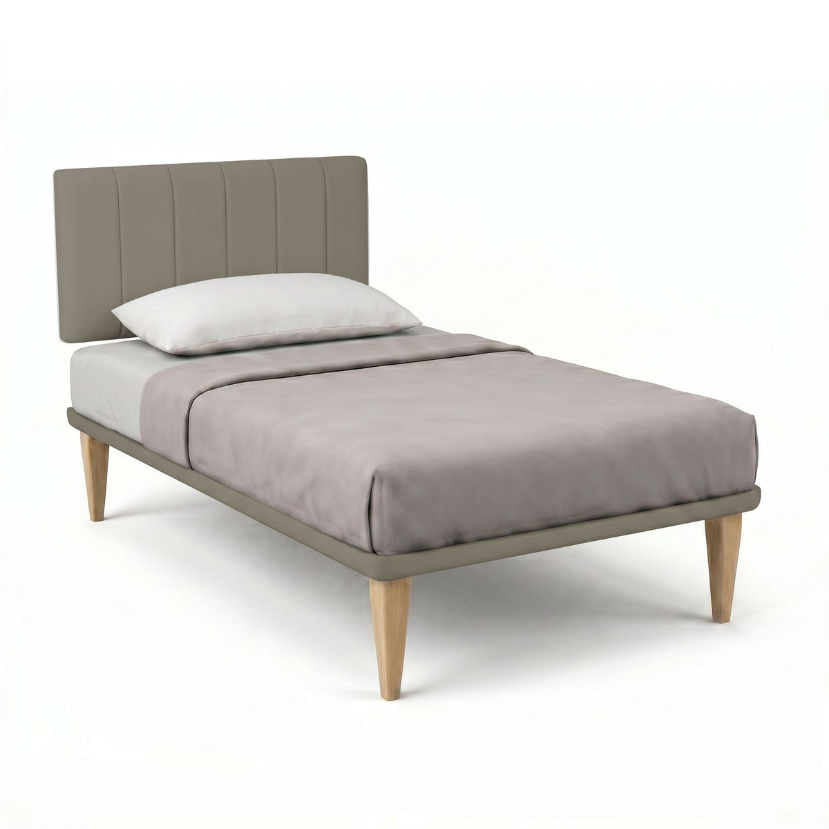 Letto TESSIS cappuccino con rete rivestita e testata a canali verticali, vista tre quarti #colore_Cappuccino
