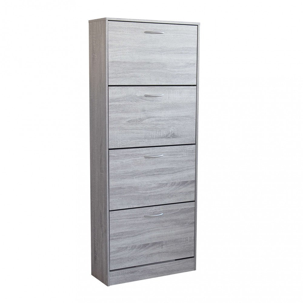 Scarpiera LOLA grigio chiaro di tre quarti su sfondo bianco con quattro sportelli #colore_Grigio chiaro
