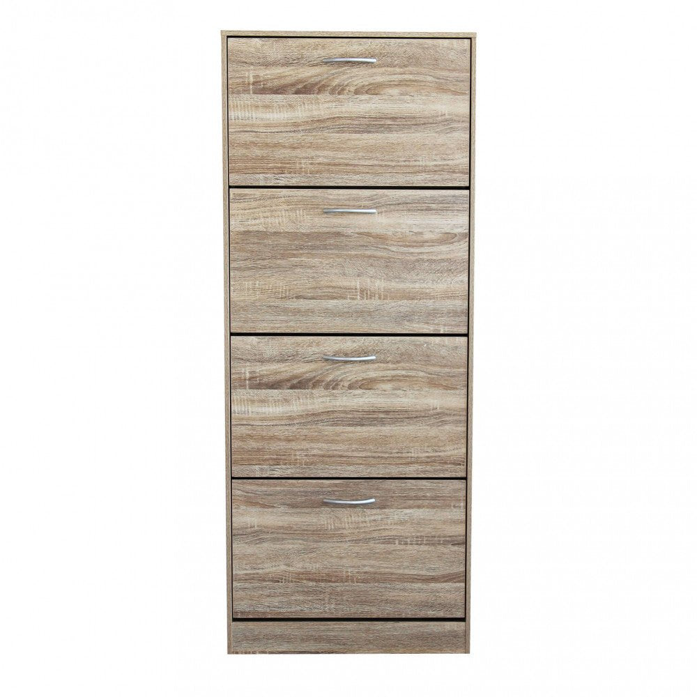 Scarpiera LOLA marrone rovere frontale su sfondo bianco con quattro ante chiuse #colore_Marrone
