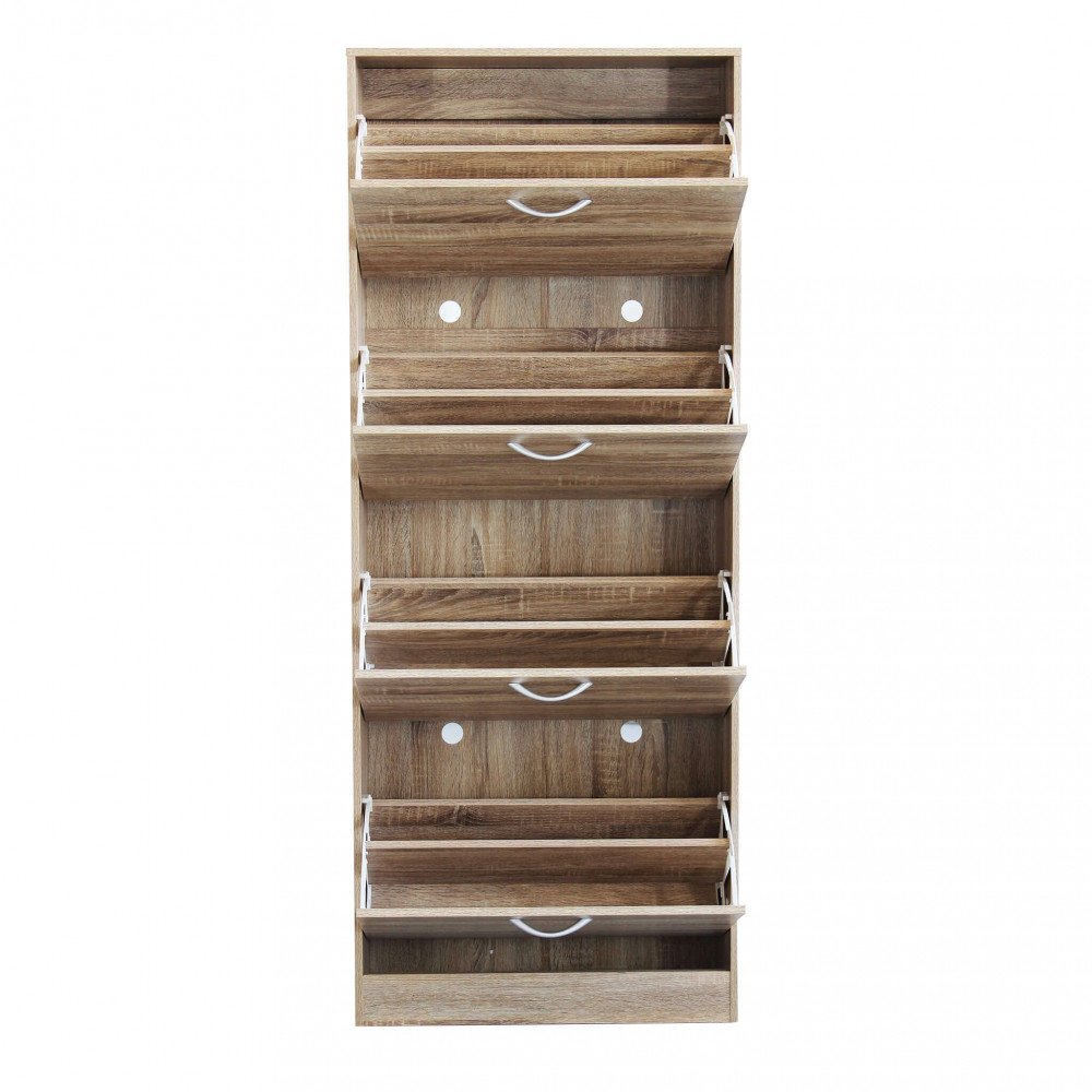 Scarpiera LOLA marrone frontale su sfondo bianco con quattro ribalte aperte #colore_Marrone