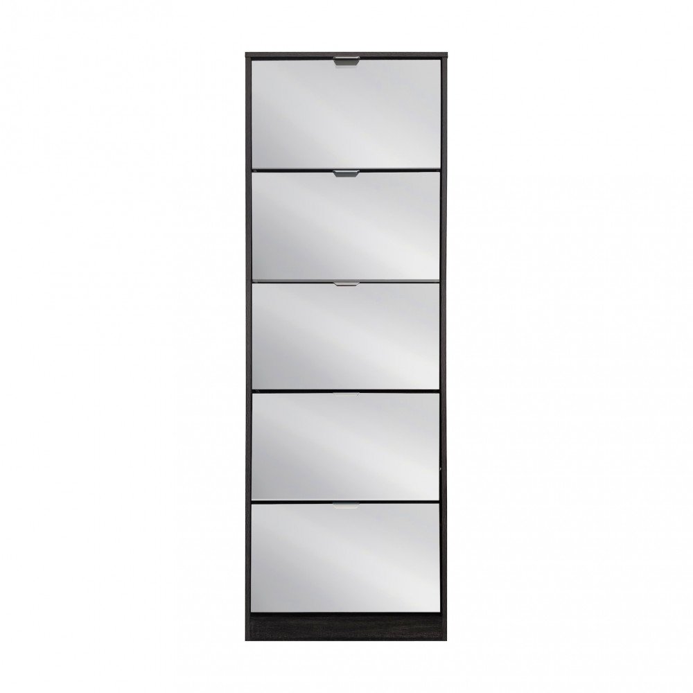 Scarpiera PANDIA grigio scuro su fondo bianco con cinque ante a specchio chiuse #colore_Grigio Scuro
