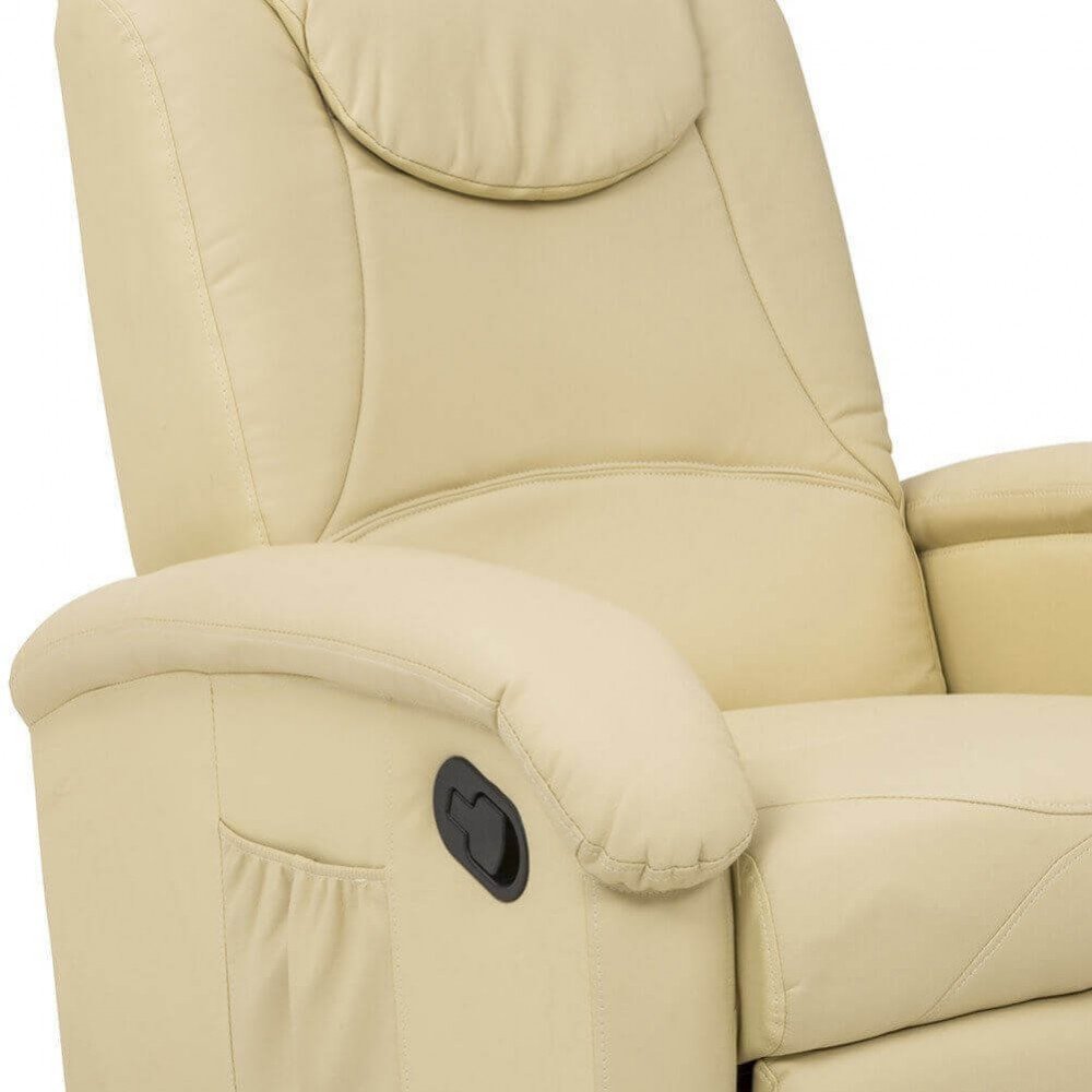 Primo piano del bracciolo e dello schienale della poltrona NET beige con leva nera di reclinazione #colore_Beige