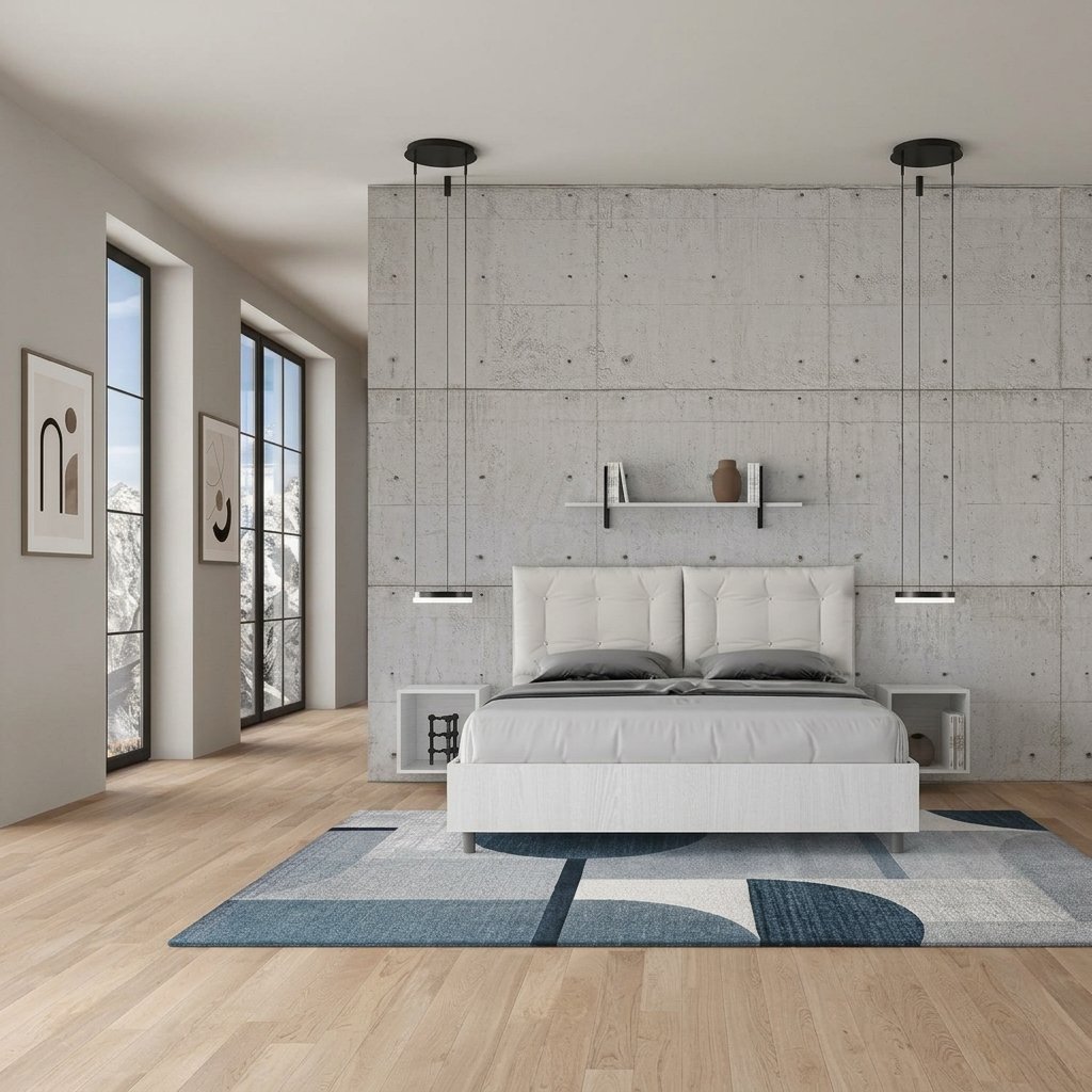 Letto Matrimoniale Contenitore in Nobilitato con Testiera Imbottita - EGOS ANNALISA