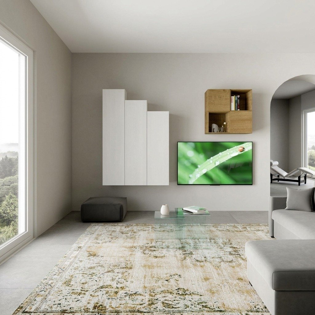 Parete Attrezzata Modulare in Nobilitato con Pensili Verticali e Cubi L 120 cm - ISOKA