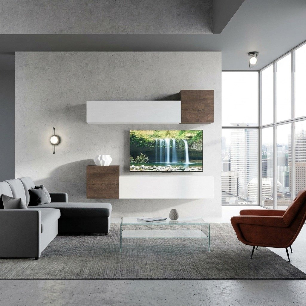 Parete Attrezzata Modulare in Nobilitato L 236 cm con Cubi 60 cm - ISOKA