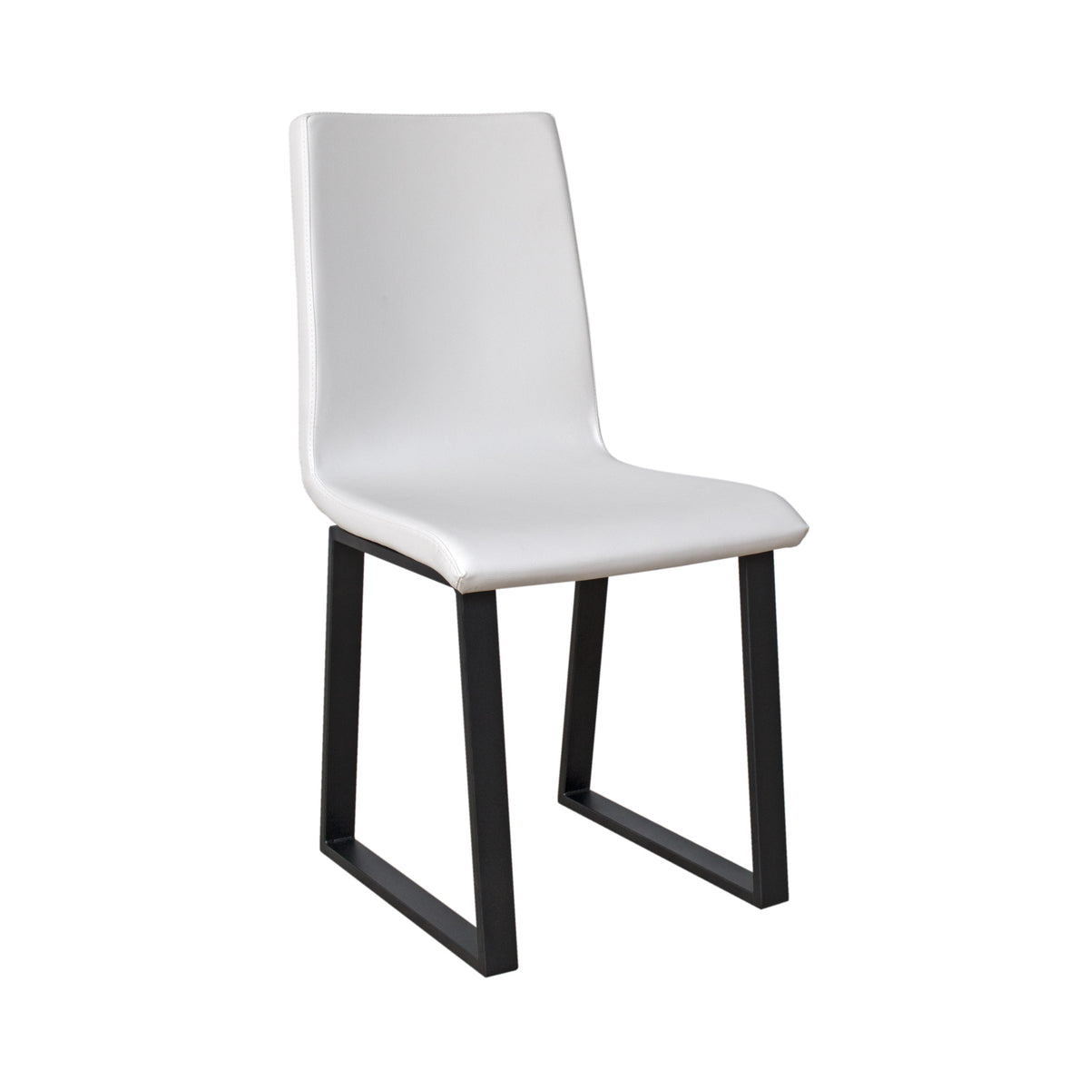 Sedia BAFFY bianca in similpelle con gambe a slitta in metallo antracite, tre quarti #colore_Bianco