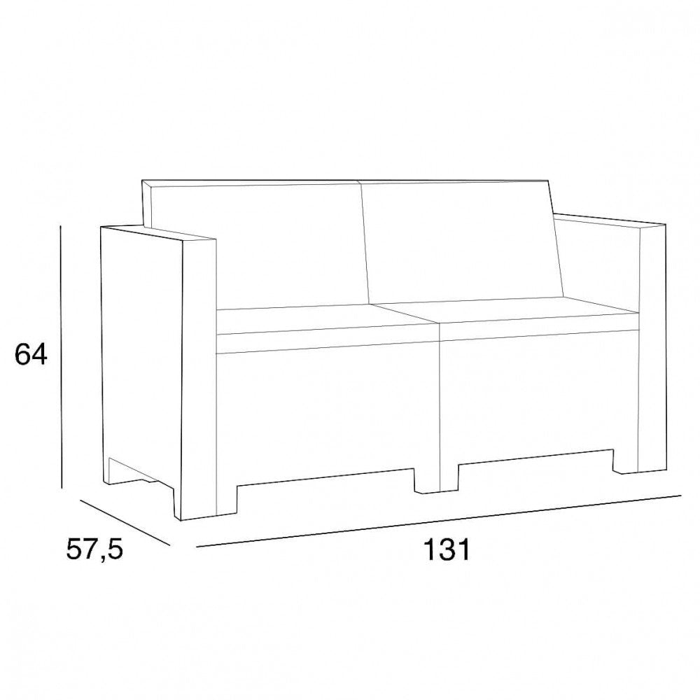 Schema tecnico divano COLORADO marrone con quote 131, 57,5 e 64 cm